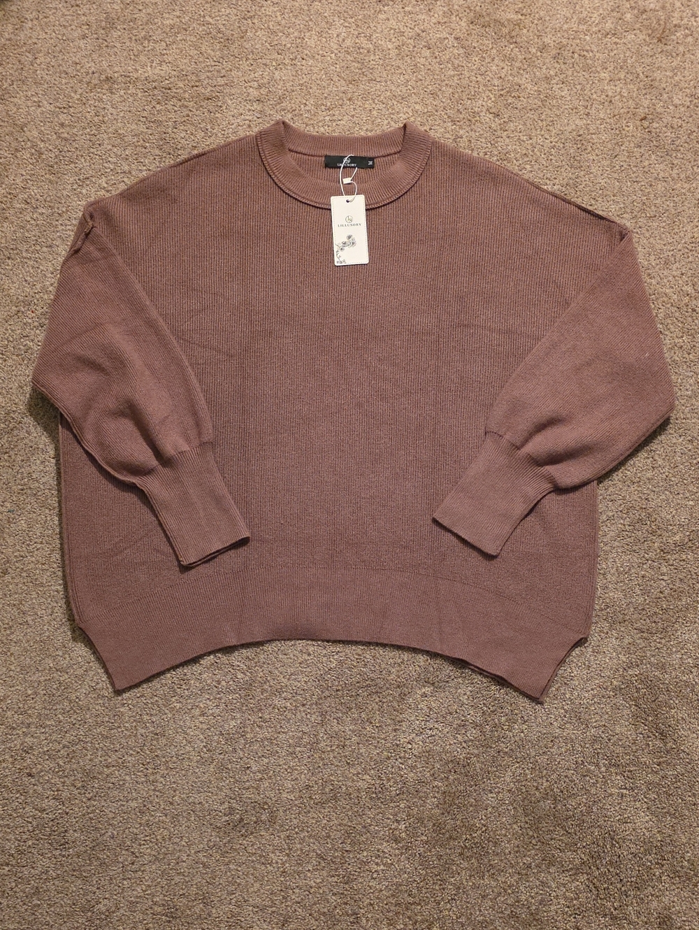 LILLUSORY Ribbed Crew Neck Sweater Brown Large NWT